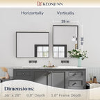 Keonjinn 28 x 36 Inch Black Bathroom Mirror, Rectangle Wall Vanity Mirrors, Metal Framed Farmhouse Mirror Brushed Square Corner, Modern Bathroom Mirrors for Over Sink(Horizontal/Vertical)