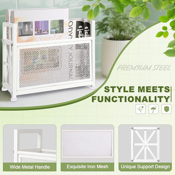 White Magazine Holder, Metal Magazine Rack Floor, Magazine Storage Basket, Mesh Magazine File Holder, Magazine Holders for Shelves，Magazine Stand for Desk, Folder Organizer Bin for Magazines