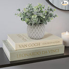 MAOBUYOU Decorative Storage Books Set of 2, Linen Cover, Gold Letters, White and Green