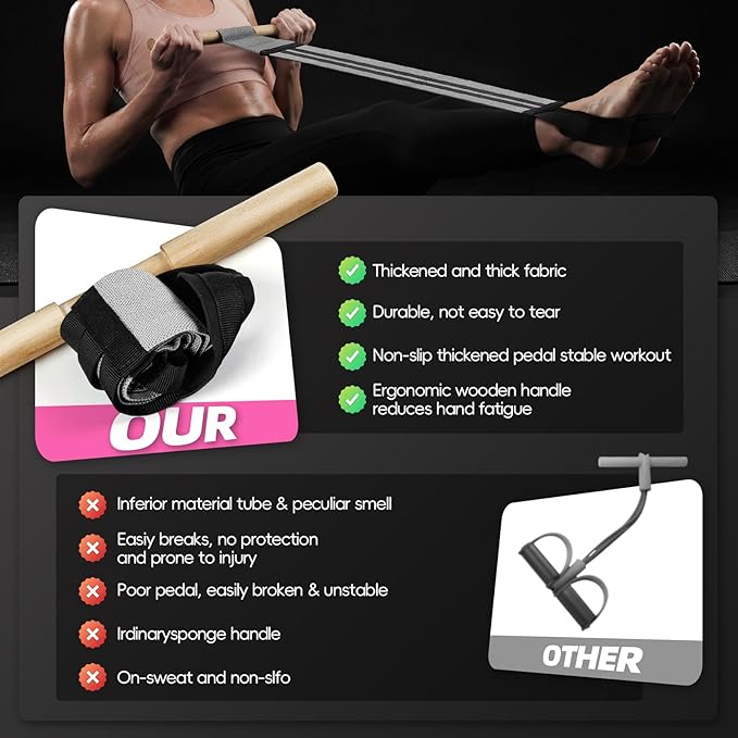 Pedal Resistance Bands with Handles, Upgrade Adjustable Manual Tension Training Pedal, Fabric Resistance Band with Wood Handles, Multifunction Fitness Bands for Abdomen, Waist, Arm, Leg