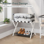 2 Pack Luggage Rack, Folding Luggage Rack for Guest Room, White Bamboo Suitcase Stand Holds up to 131 lb, Luggage Stand with Storage Shelf for Hotel, Bedroom