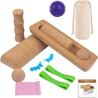 Cork Balance Board for Adults, Foot & Ankle Strengthener Balance Trainer with Cork Roller, Spiky Massage Ball, Toe Correctors & Stretch Strap, Foot Balance Board Set for Mobility, Stability & Functional Training