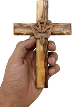 Zuluf 6.3" Olive Wood Dove Cross Wall Hanging Christian Holy Spirit Baptism Holy Land Gift Bedroom Decor CRS020