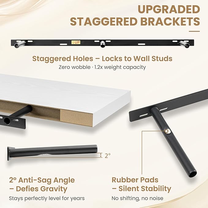 FLYJOE 48 Inch Long Floating Shelves for Wall Set of 1, 12" D Wood Grain Bathroom Shelves with Invisible Brackets, Easy Install Engineered Wood Storage Shelves for Kitchen, Living Room, Bedroom