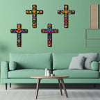 Soaoo 6 Pcs Floral Cross Wall Decor Mexican Home Decor Hand Painted Inspirational Wooden Cross The Ofrenda of The Dead Day Sugar Skull Wall Art Spanish Style Crucifix for Home Room Church Decoration