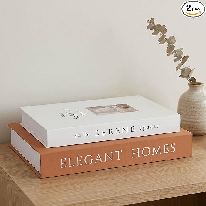 MAOBUYOU Decorative Books Set of 2, Faux Books Storage Box, Modern Home Decor for Coffee Table, Bookshelf, Mantel (Brown-Beige)
