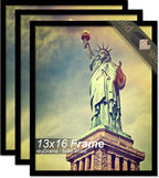 100% Solid Wood 13x16 Picture Frame Set of 3, Black Frame for 13 x 16 Inch Picture Poster Photo, Light Weight 13 by 16 HQ Matte Black Frame for Wall - 3 Pack/Black/13 x16
