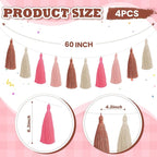 WILLBOND 4 Pieces Valentine's Day Tassel Garland for Classroom Wall Decor Boho Pastel Garland Cotton Tassel Banners for Party School(6.2 Inch,Cute Colors)