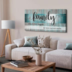 Teal Wall Art Family Sign Wall Decor Inspirational Quotes Canvas Prints Pictures Teal Kitchen Decor Dining Room Artwork 24x48 Large Rustic Farmhouse Family Painting Bedroom Living Room Home Decoration