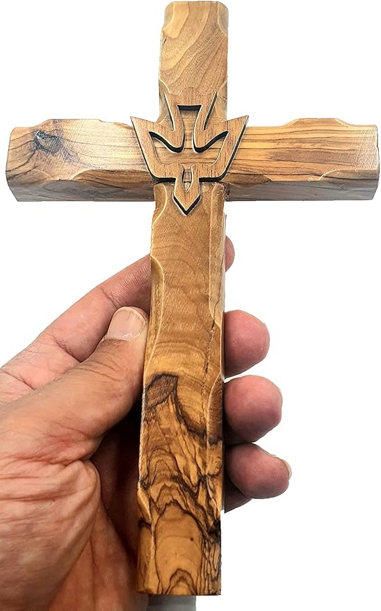 Zuluf 7.8" Olive Wood Dove Cross Wall Hanging Christian Holy Spirit Carved Jerusalem Gift Bedroom Decor CRS019