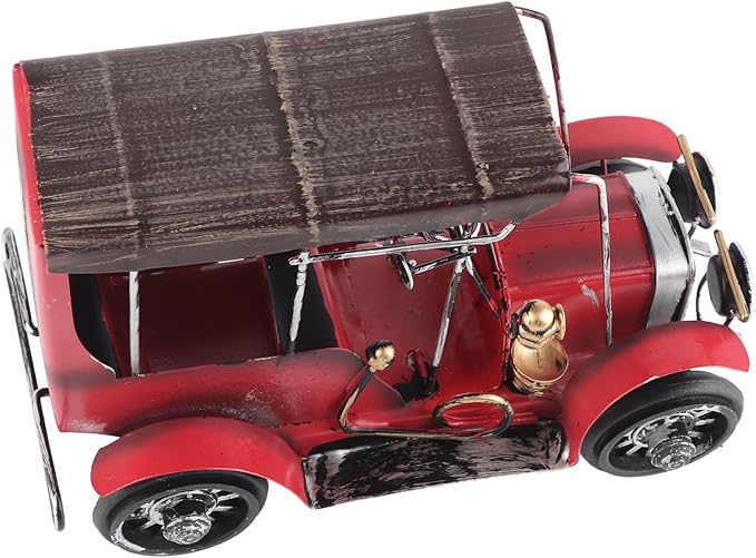 Tnfeeon Classic Car Model Vintage Tin Ornament, Collectible Vehicles 7.5 Inch Red Miniature Old Car Desktop Decor for Office Home Bar Cafe Decoration Classic Model Vintage Tin Ornament,