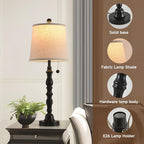 Lamps Set of 2 Modern Farmhouse Table Lamp Bedside Reading Lamps Living Room End Tables Set Lamps for Night Stands Bedroom Night Lamp,High 26.25 Inch, (Black (Single Pack), High 27 inches)