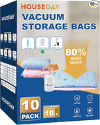 HOUSE DAY 10 Small Vacuum Seal Bags For Clothing Travel, 80% Space Saving Travel Vacuum Bags with Electric Pump, Vacuum Storage Bags For Clothes, Bedding, Moving, Camping, Toys, Storage & Organization