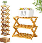 The 9-Tier No-Assembly Bamboo Rack, 3-9 Tiers Bamboo Shoe Rack, Foldable Bamboo Vertical Shoe Organizer, Multifunctional & Space-Saving, For Entryway, Closet, Corner, Bedroom, Hallway (Wood, 3Tiers)