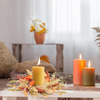 6 Pcs 9 inch Fall Wreaths Thanksgiving Artificial Swag Wreaths Autumn Hanging Wreath Harvest Candle Rings for Cabinets Farmhouse with Ribbon for Front Door Porch Wall Window Decoration