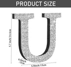 Qunclay 5.7" Silver Crystal Diamond Bling Letters Crushed Diamond Decoration Wooden Glitter Letter with Screw and Hooks Rhinestone Gift for Wedding Y2k Mcbling Bedroom Wall Decor (Letter U)