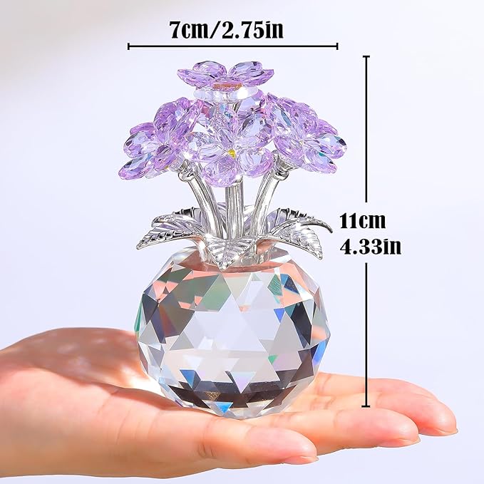 Arikyrist Crystal Forget-Me-Not Bouquet Figurines Gifts for Women Purple Flowers Collectible Decoration for Living Room Romantic Presents for Her Wife Mom Anniversary Birthday