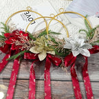Christmas Metal Ring Wreath 7.28inch Metal Hoop with Floral Flowers Christmas Wreath with Red Bow Ribbon Floral for Front Door Winter Wall Decoration (Gold)