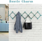 Beachy Coastal Wall Rack with 16 Hanging Hooks, Beach Decorations for Home, Nautical Style Wall Mounted Wood Coat Rack(Rustic Blue)