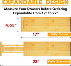 SpaceAid Bamboo 4 Pack Dresser Drawer Dividers, 4.65“ High Adjustable 17“-22” Drawer Organizers, Expandable Organization for Clothing, Clothes, Dressers, Natural