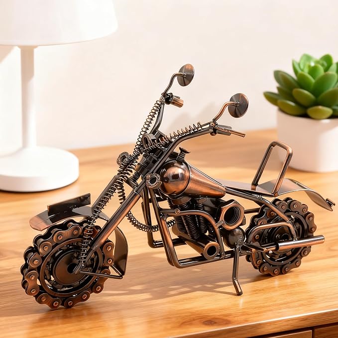 Motorcycle Gifts for Men Women, 11.8" Metal Motorcycle Sculpture, Fathers Day Birthday Gift for Dad Husband Biker Enthusiasts, Industrial Man Cave Home Garage Office Decor