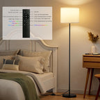 Ambimall Floor Lamp for Living Room with Smart Light Bulb, RGB + Stepless Dimmable Colors Temperature & Brightness(White Shade & Black Pole)