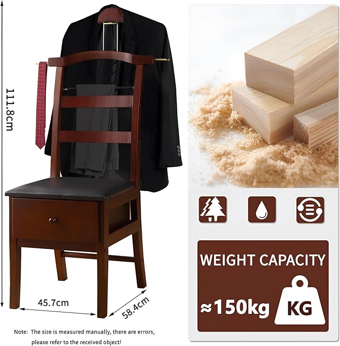 ZCXBHD Suit Valet Stands For Men With Drawer Wooden Chair Valet Stand Freestanding Valet Stand for Women With Trouser Bar And Tie Bar