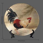 Rooster Decorative Plate Holder, 10 Inch, Rooster In The Reeds Round Display Plate, Table Top Plate Decor with Stand, for Home Kitchen Bedroom Decorative Ornaments