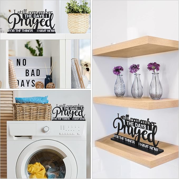 Jetec I Still Remember The Days I Prayed Sign Inspirational Table Blessed Signs Motivational Decor Farmhouse Table Home Centerpieces Faith Wooden Shelf for Living Room Office(Classic Style)