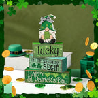 Moucuny 4 Pcs St. Patrick's Day Table Decoration Irish Tiered Tray Decor Wooden Gnome Shamrocks Block Signs Happy St. Patrick's Day Centerpiece for Tables Irish Wooden Sign for Home Decor