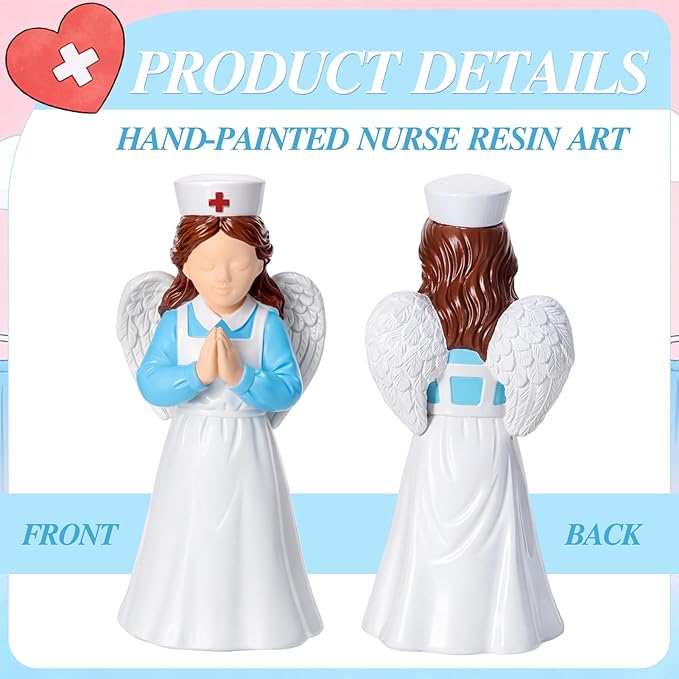 Nurse Angle Figurine 3.9 Inch Nurse Resin Doll Desk Decor Gift for Nurses Practitioner, Nurses Day Souvenirs, Healthcare Workers Home Office Desktop Decor