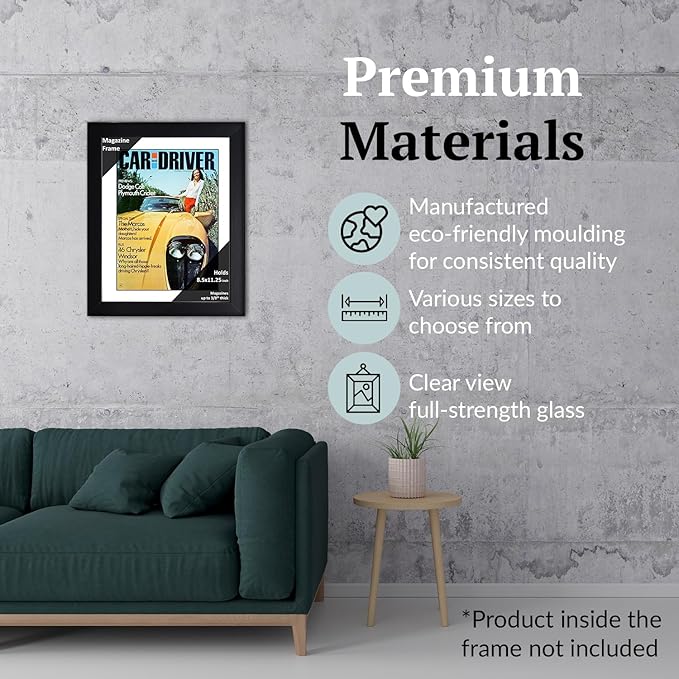 Creative Picture Frames 8.5 x 11.25 Magazine Frame with Full-Strength Glass, Holds Up To A 1/4" Thick Media with Installed Hangers for Easy Mounting, 11x14 Black Frame with White Mat