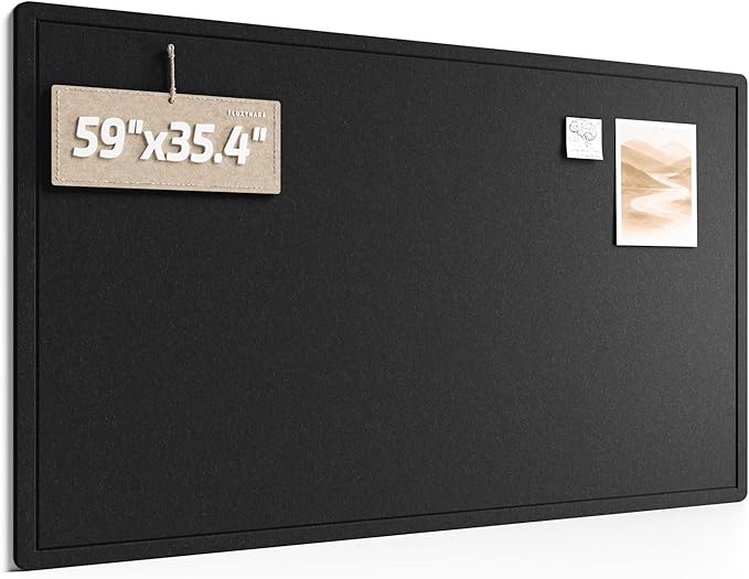 Fluxynara Large Bulletin Board, 59" x 35.4" Cork Board Alternative with 24 Safe Removable Adhesive Tabs, Foldable Felt Pin Board for Home Office, Classroom, Bedroom,Entryway for Walls—Black