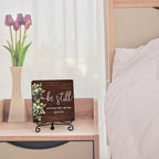 Inspirational Christian Desk Decor, Be Still And Know That I Am God Rutsic Sign, Desk Decorations For Office Home Living Room Bathroom, Eucalyptus Shelf Decor, Wooden Plaque With Stand (05)