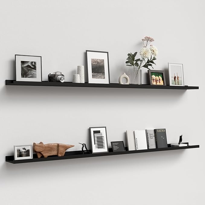 Boswillon 70.9 Inches Long Floating Shelves, 2 Set Modern Wall Shelf for Bedroom, Nursery Book Shelf with Lip, Picture Ledge Shelf for Wall Decor Living Room Bathroom Kitchen - Black