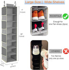 Large-Sized Hanging Shoe Organizer 8-Shelf, Hanging Closet Organizer with 8 Side Pockets, Wider Hanging Shelves for Storage Shoes Clothes 9" W × 11.8" D× 48" H, Grey