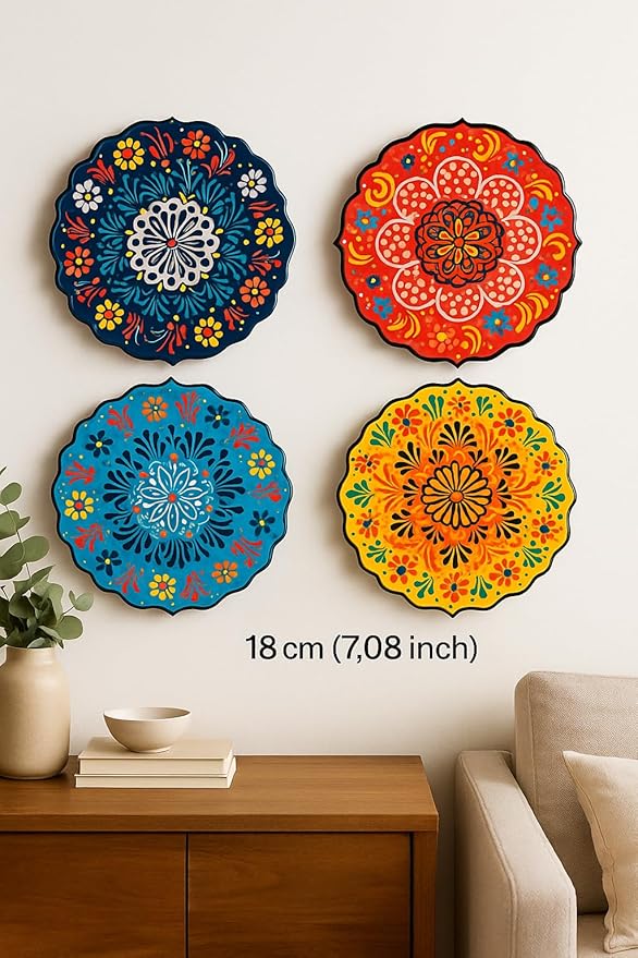 Turkish Handmade Ceramic Decorative Plate 7.08” (18 cm) – Hand-Painted Wall Hanging Art, Ottoman Anatolian Motif, Boho Mediterranean Home Decor Accent, Unique Artisan Craft Gift