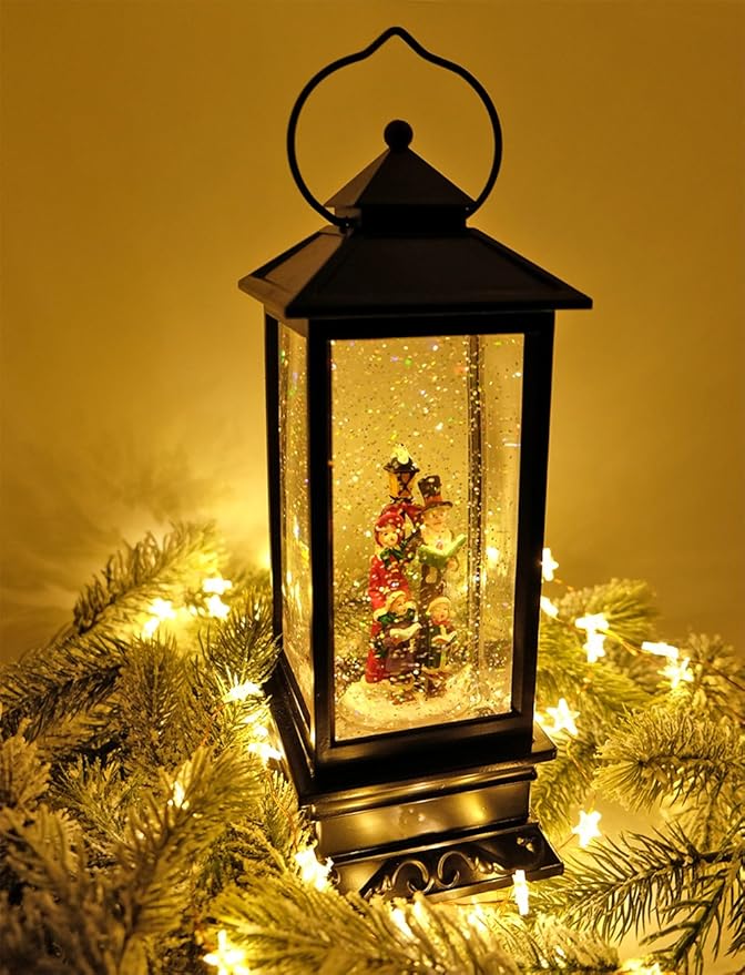 Wondise Christmas Lighted Musical Snow Globes Lantern with Timer, 12 Inches USB Powered and Battery Operated Spinning Water Glittering (Choir)
