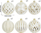 XmasExp Vintage Rustic Christmas Ball Ornaments Sets, Neutral Shatterproof Christmas Ornaments Farmhouse Christmas Tree Decorations Large Hanging Ball for Xmas Home Party （White Gold, 6Pcs