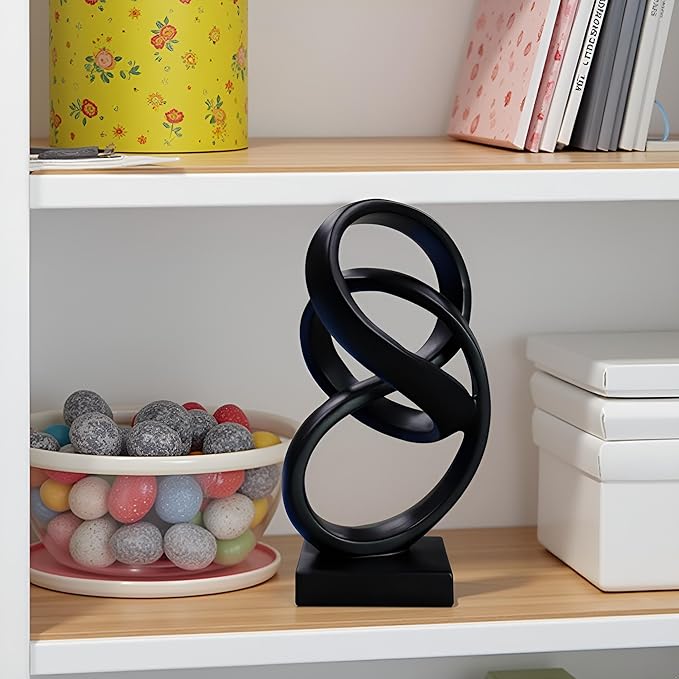 10" Modern Abstract Ribbon Decorative Sculpture, Knot Sculptures,Home Decor,Coffee Table Statues,Dining Living Room Desk Decor（Black）