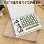 Decorative Books for Home Decor, Coffee Table Decor with Linen White Books Stack Bookshelf, Fake Book Double as Libros Decorativos and Photo Storage (3 Piece Set with Beads)