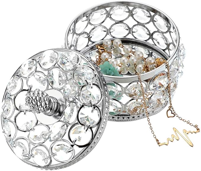 Hipiwe Crystal Mirrored Jewelry Box Jewelry Trinket Organizer Box Home Decor Ring Earrings Necklace Storage Holder Keepsake Box