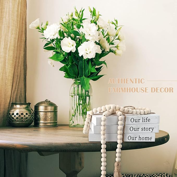 Jetec Decorative Books for Home Decor White Faux Farmhouse Stacked 3 Pieces Gift for Mother Teachers Friends Family for Coffee Tables Shelves with Wood Bead Tassels 58 Inch