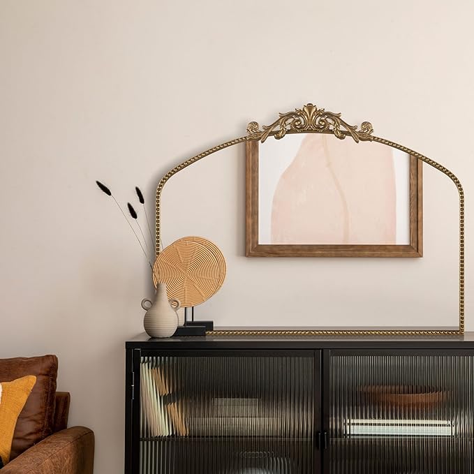 40"x30" Gold Large Antique Mirror, Vintage Baroque Mirror with Ornate Beaded Frame for Home Decor - Living Room, Entryway, Bathroom, Fireplace
