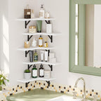 Fixwal Floating Shelves for Wall Set of 5, Rustic Wood Wall Mounted Corner Shelf for Bathroom, Kitchen, Bedroom, Home Decor, Laundry Room, Living Room (White)