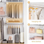 Wire Closet Organizer System, Wall Mounted 4.4 Ft. Custom Closet Kit for Bedrooms Laundry Mudroom Garage Basement, Adjustable Storage Shelves for Clothes Shoes Handbags