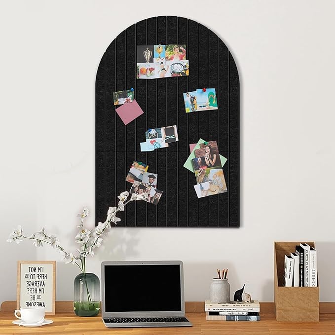 Large Cork Board for Wall & Office Decor, 36" x 24" Arched Felt Bulletin Board Pin Board Vision Board with 30 Pins – 6 Customizable Wall Tiles for Office Home Bedroom, Photo & Picture Display