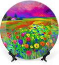 Decorative Plates, A Vibrant Wildflower Field Ceramic Dinner Plate Home Wobble-Plate with Display Stand, Wall Hanging Decor for Living Dining Room Kitchen Household 10 Inch