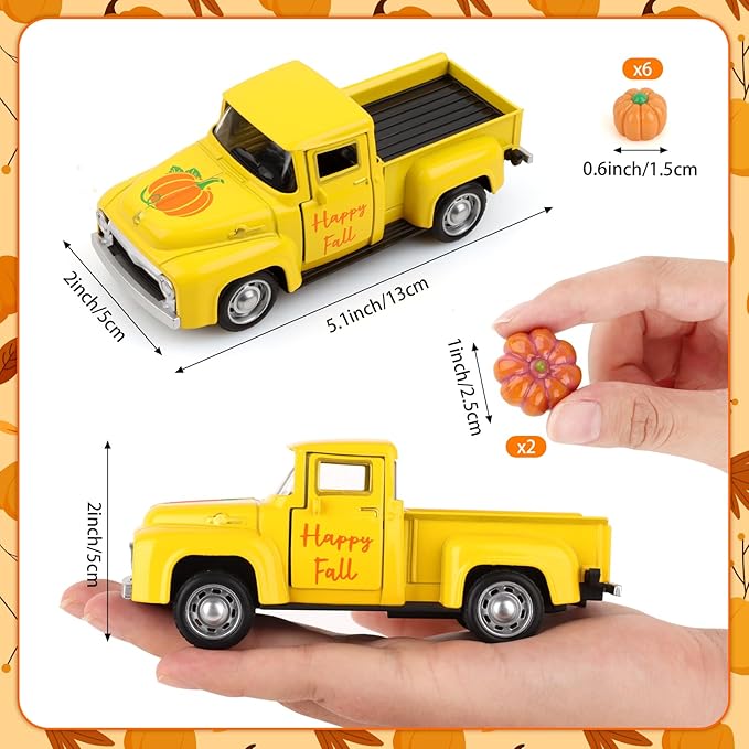 Fall Tiered Tray Decor Pumpkin Metal Truck with 8 PCS Plastic Pumpkin Fall Centerpieces for Thanksgiving Tables Home Kitchen Mantel Shelf Bookshelf Coffee Mini Truck Decorations