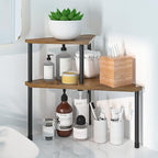 Weenson Kitchen Countertop Organizer Spice Rack for Salt, Bathroom Counter Organizer Over Sink for Toiletries, Makeup, 2-Tier Corner Counter Shelf for Coffee Area Storage Dresser Table(Rust Brown)